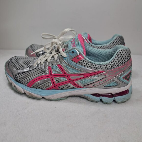 Womens Asics GT 1000 Running Shoes Sneakers T4K8N Sz 9.5 Pink Silver Gray Blue - Picture 3 of 12